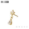 IMPLANT GRADE TITANIUM THREADLESS PUSH IN MARQUISE STARBURST TEAR DROP DANGLE CZ TOP PART